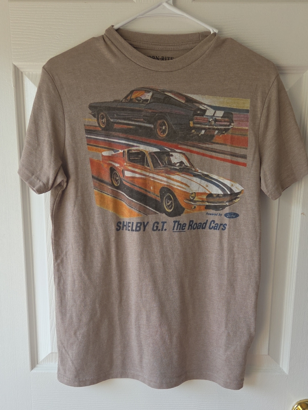 Ford Shelby GT Cobra Graphic Tshirt XS Khaki Retro USA 'The Road Cars' New